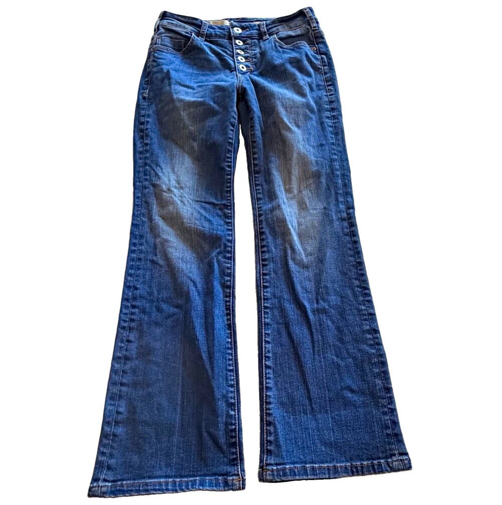 Pilcro and the Letterpress Womens High Rise Blue Flare Jeans Button Fly 26